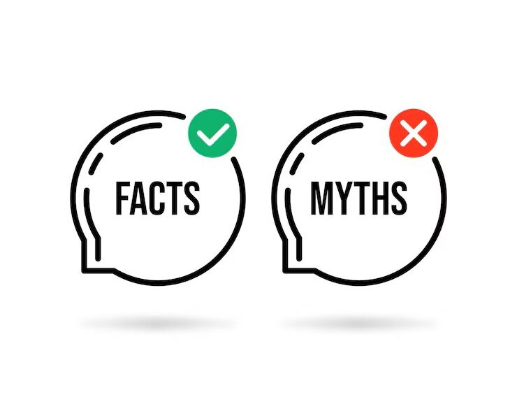 rafika przedstawiająca porównanie: Fakty kontra Mity, z symbolem zielonego haczyka przy faktach i czerwonego krzyżyka przy mitach