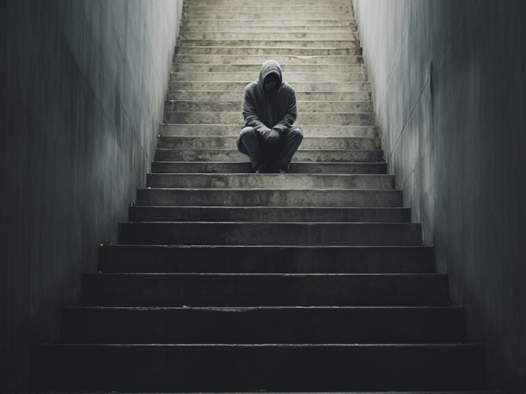 Symbol depresji i izolacji, ilustracja na Światowy Dzień Zapobiegania Samobójstwom (10 września), kryzys