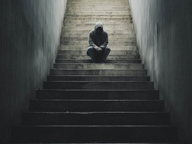 Symbol depresji i izolacji, ilustracja na Światowy Dzień Zapobiegania Samobójstwom (10 września), kryzys