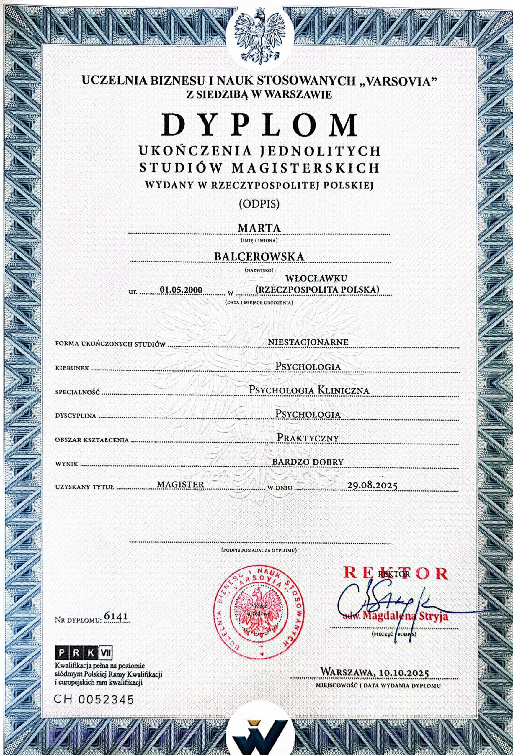 Dyplom Psychologa